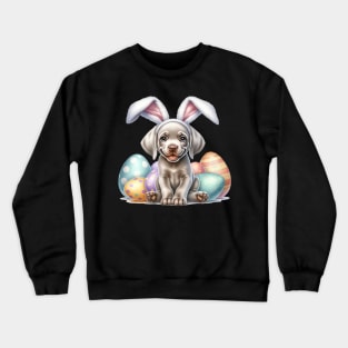 Puppy Weimaraner Bunny Ears Easter Eggs Happy Easter Day Crewneck Sweatshirt